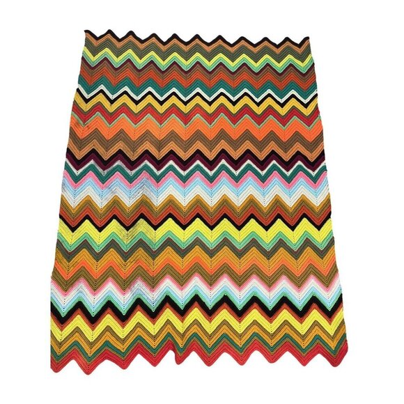 Quilt Zig Zag Orange Blanket Chevron Granny Handmade Afghan Twin Boho Artsy 80s - Picture 1 of 15